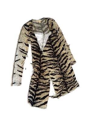 Michael Kors Zebra Tiger Animal Print Long Sleeve Faux Wrap Dress XS